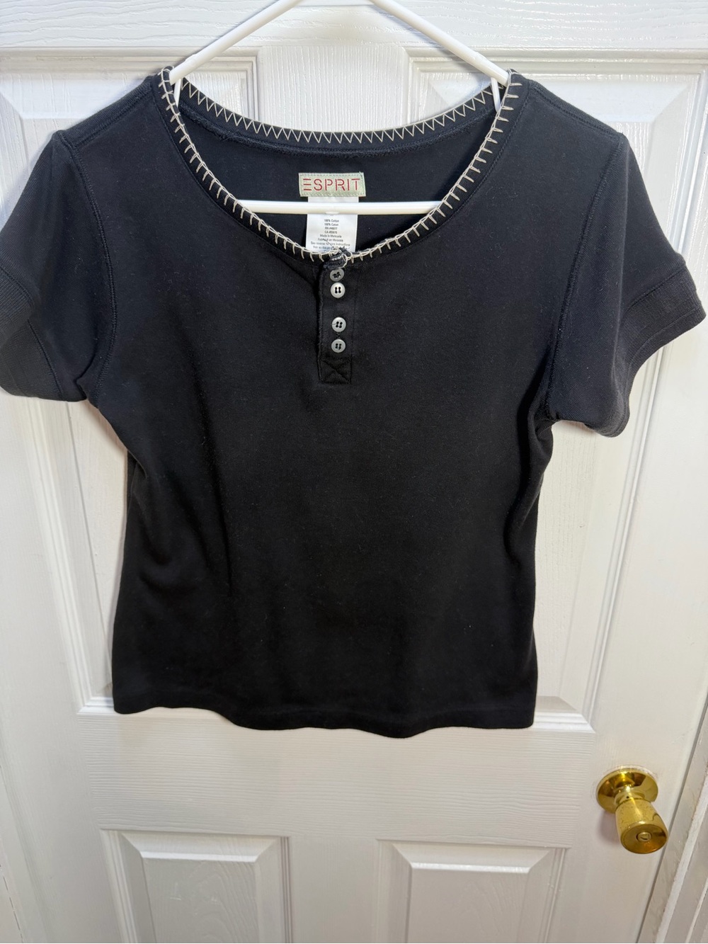Vintage 90s Esprit Black Short-Sleeve Henley Top